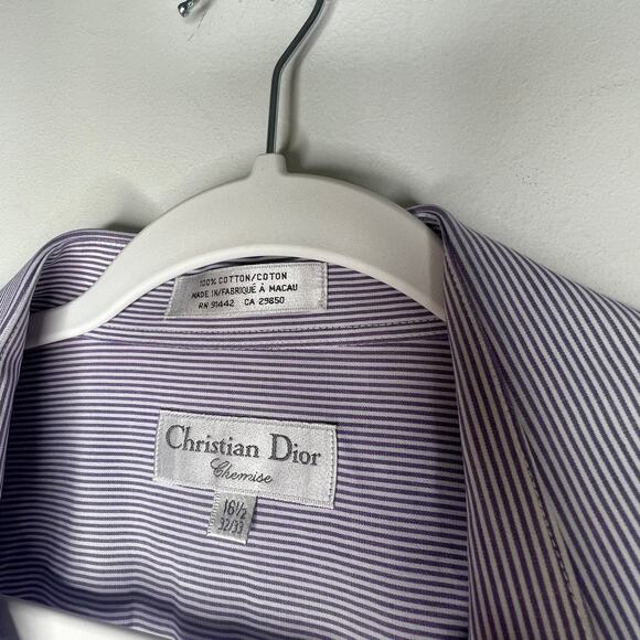 Christian Dior Vintage Purple Stripe Mens Button Down Shirt Size Large - Picture 3 of 8